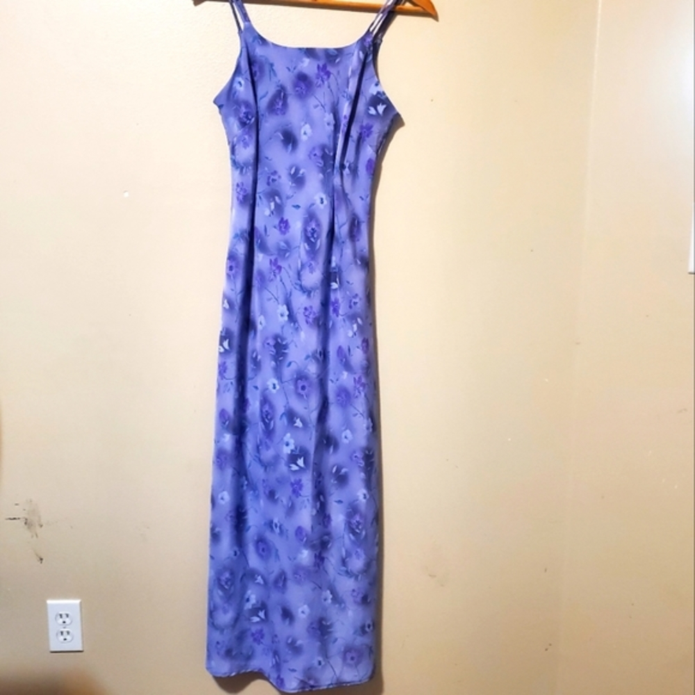 90s Vintage Purple Floral Sleeveless Slip Dress, DBY Size 9 / 10